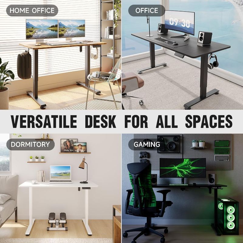 Photo 1 of Veken 55 Inch, Height Adjustable Sit Stand Up, Wood Desktop, Work Home Office Computer PC Table, Tall Standup Workstation, Gaming Writing Study Bedroom Rising Desks, Black