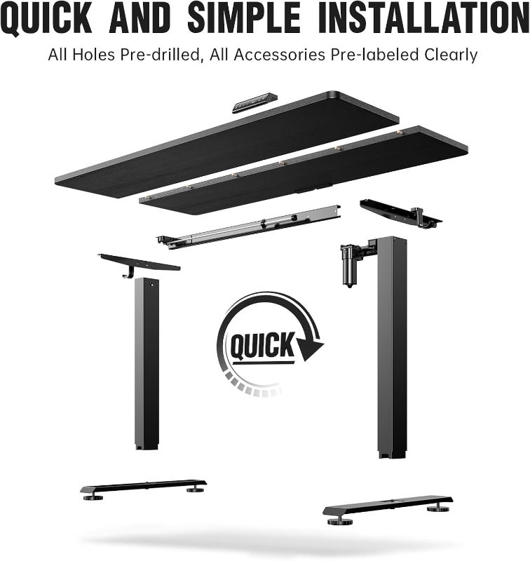 Photo 1 of Veken 55 Inch, Height Adjustable Sit Stand Up, Wood Desktop, Work Home Office Computer PC Table, Tall Standup Workstation, Gaming Writing Study Bedroom Rising Desks, Black