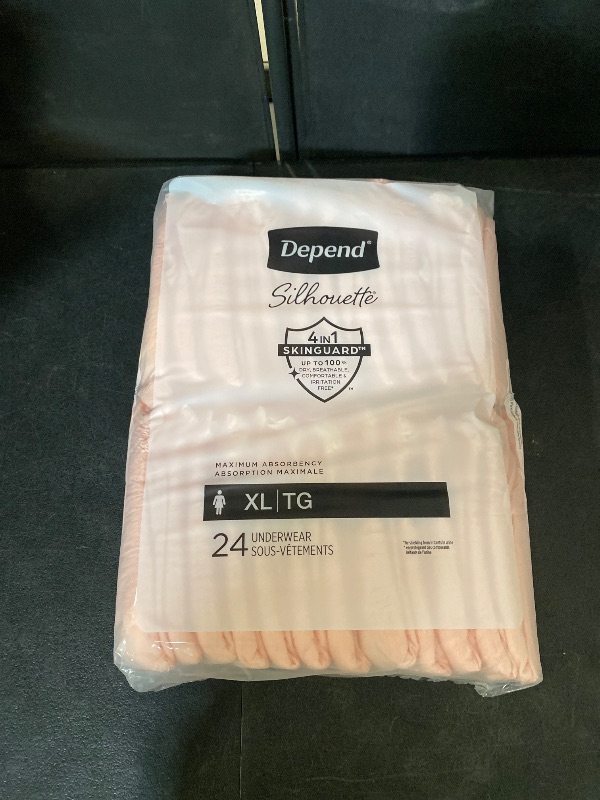 Photo 1 of Depend Silhouette Adult Incontinence & Postpartum Bladder Leak Underwear for Women, Maximum Absorbency, Extra Large, Pink, 48 Count (2 Packs of 24), Packaging May Vary