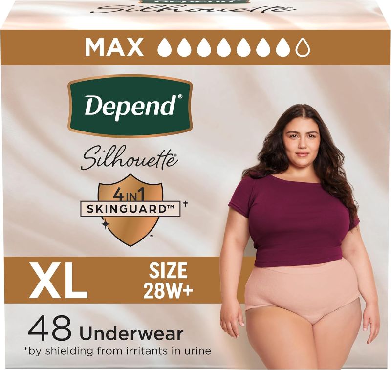 Photo 1 of Depend Silhouette Adult Incontinence & Postpartum Bladder Leak Underwear for Women, Maximum Absorbency, Extra Large, Pink, 48 Count (2 Packs of 24), Packaging May Vary