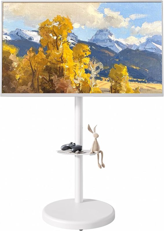 Photo 1 of Height Adjustable Rolling TV Stand for 37-86 Inch TV up to 110 Pounds, Portrait to Landscape, Heavy Duty Mobile TV Cart with Shelf Max VESA 600x400mm (White)