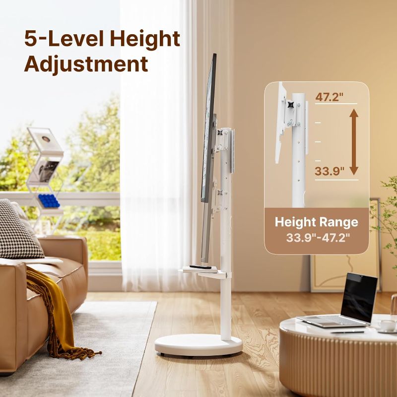 Photo 1 of Height Adjustable Rolling TV Stand for 37-86 Inch TV up to 110 Pounds, Portrait to Landscape, Heavy Duty Mobile TV Cart with Shelf Max VESA 600x400mm (White)