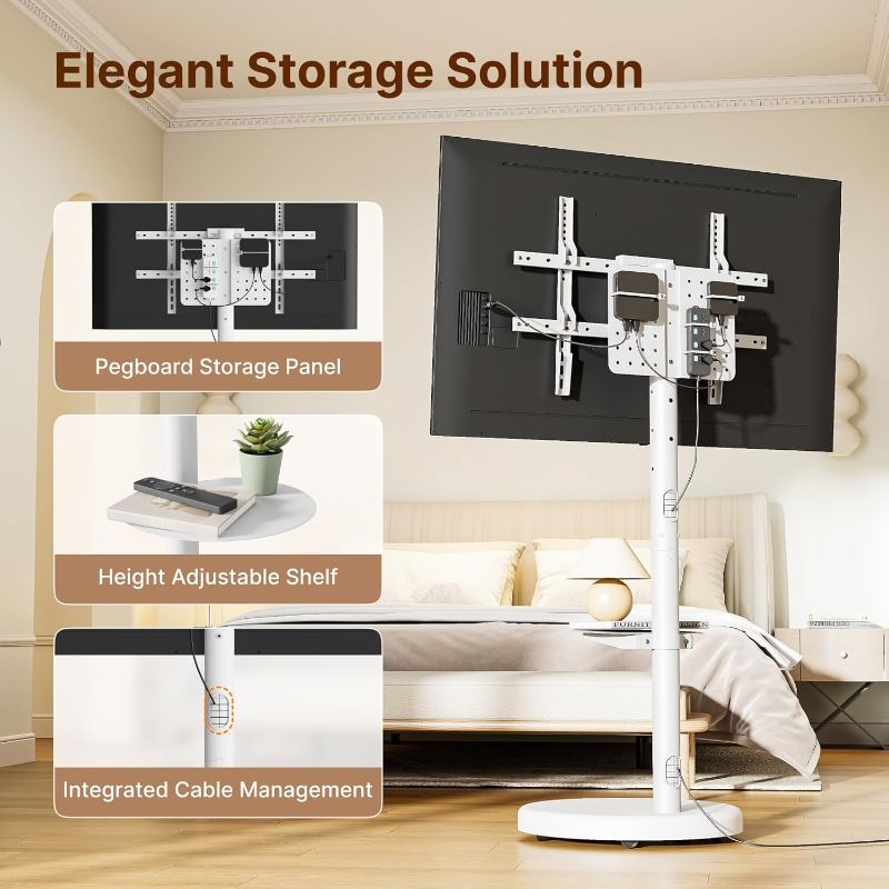 Photo 1 of Height Adjustable Rolling TV Stand for 37-86 Inch TV up to 110 Pounds, Portrait to Landscape, Heavy Duty Mobile TV Cart with Shelf Max VESA 600x400mm (White)