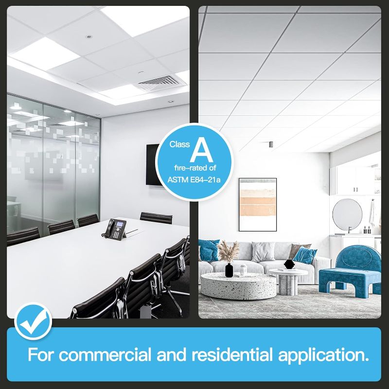 Photo 1 of Art3d 12-Pack Smooth Drop Ceiling Tile 2ft x 2ft - Fire-Rated, Waterproof, Reusable - Preimum PVC, No Sag and Breakage - Cover 48 Sq. Ft, White