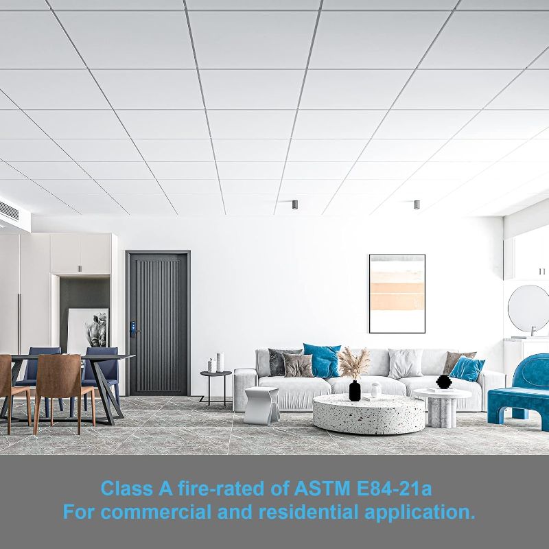 Photo 1 of Art3d 12-Pack Smooth Drop Ceiling Tile 2ft x 2ft - Fire-Rated, Waterproof, Reusable - Preimum PVC, No Sag and Breakage - Cover 48 Sq. Ft, White