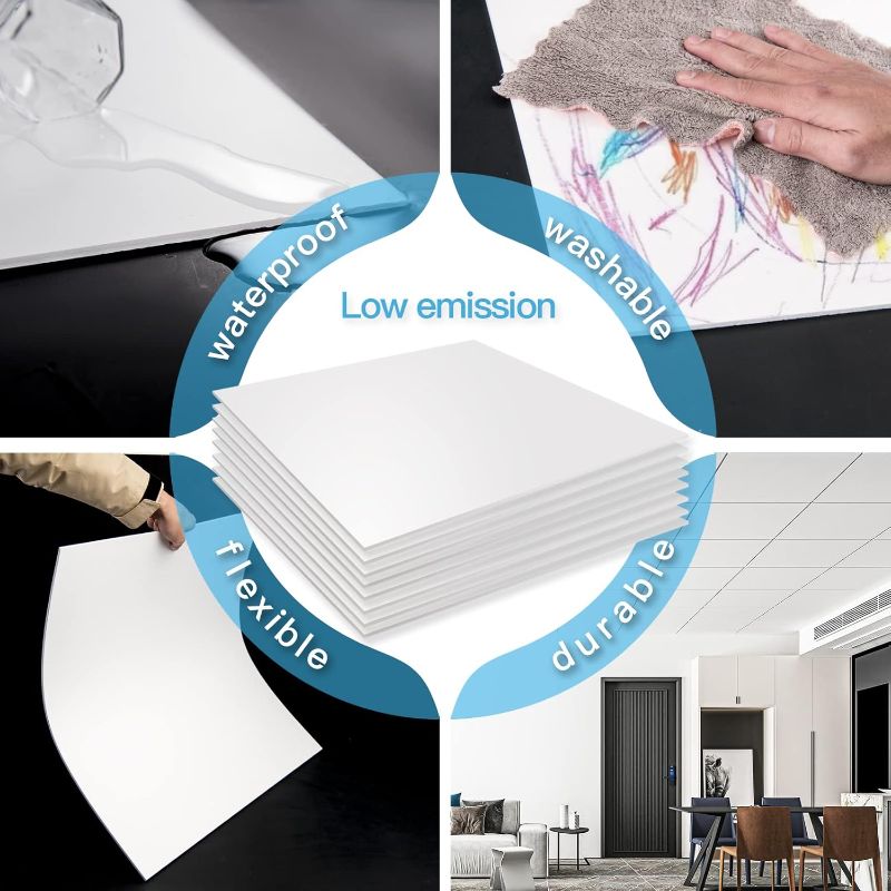 Photo 1 of Art3d 12-Pack Smooth Drop Ceiling Tile 2ft x 2ft - Fire-Rated, Waterproof, Reusable - Preimum PVC, No Sag and Breakage - Cover 48 Sq. Ft, White