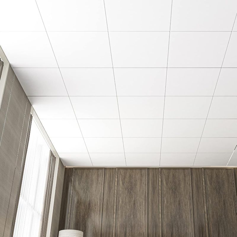 Photo 1 of Art3d 12-Pack Smooth Drop Ceiling Tile 2ft x 2ft - Fire-Rated, Waterproof, Reusable - Preimum PVC, No Sag and Breakage - Cover 48 Sq. Ft, White
