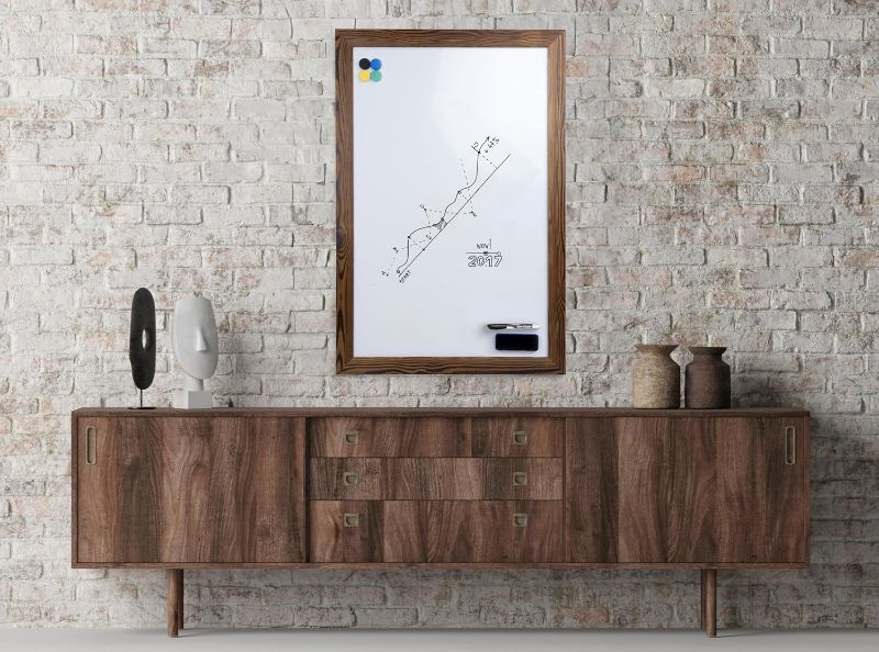 Photo 1 of Real Wooden Framed Magnetic Dry Erase Whiteboard, 24" X 36", Vertical/Horizontal Wall Mount, Includes Black Marker, Eraser and 4 Magnets, by Better Office Products (Rustic Brown)