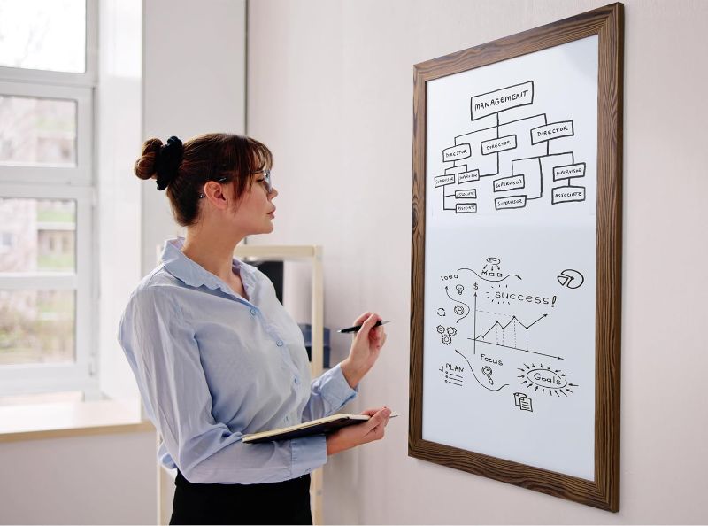 Photo 1 of Real Wooden Framed Magnetic Dry Erase Whiteboard, 24" X 36", Vertical/Horizontal Wall Mount, Includes Black Marker, Eraser and 4 Magnets, by Better Office Products (Rustic Brown)
