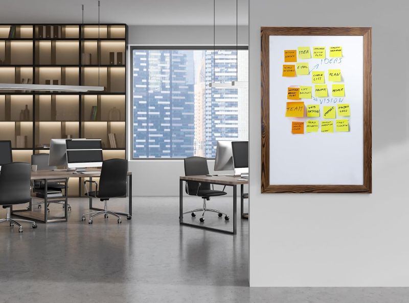 Photo 1 of Real Wooden Framed Magnetic Dry Erase Whiteboard, 24" X 36", Vertical/Horizontal Wall Mount, Includes Black Marker, Eraser and 4 Magnets, by Better Office Products (Rustic Brown)