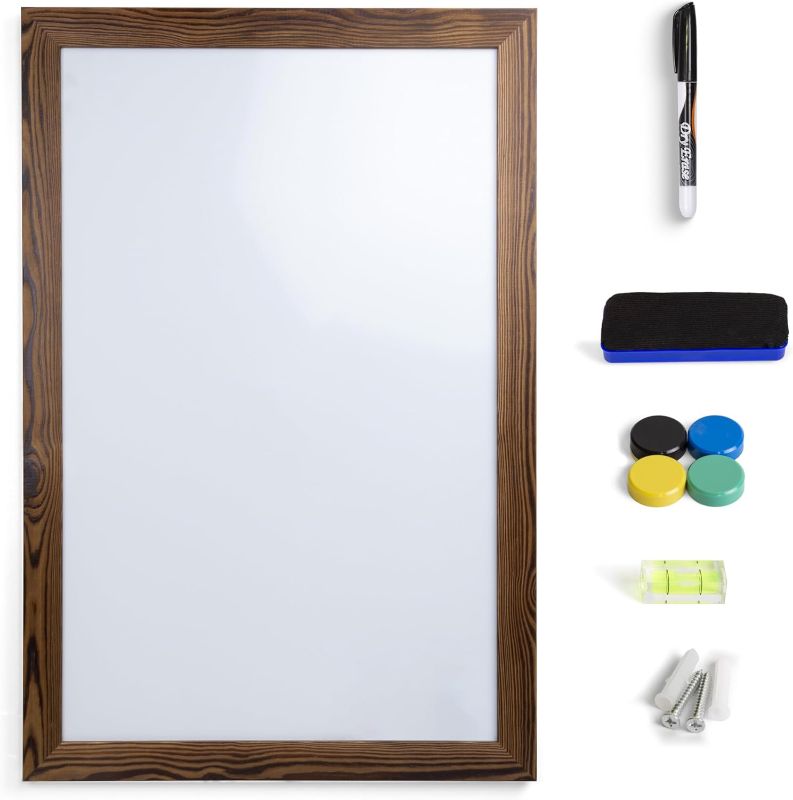 Photo 1 of Real Wooden Framed Magnetic Dry Erase Whiteboard, 24" X 36", Vertical/Horizontal Wall Mount, Includes Black Marker, Eraser and 4 Magnets, by Better Office Products (Rustic Brown)