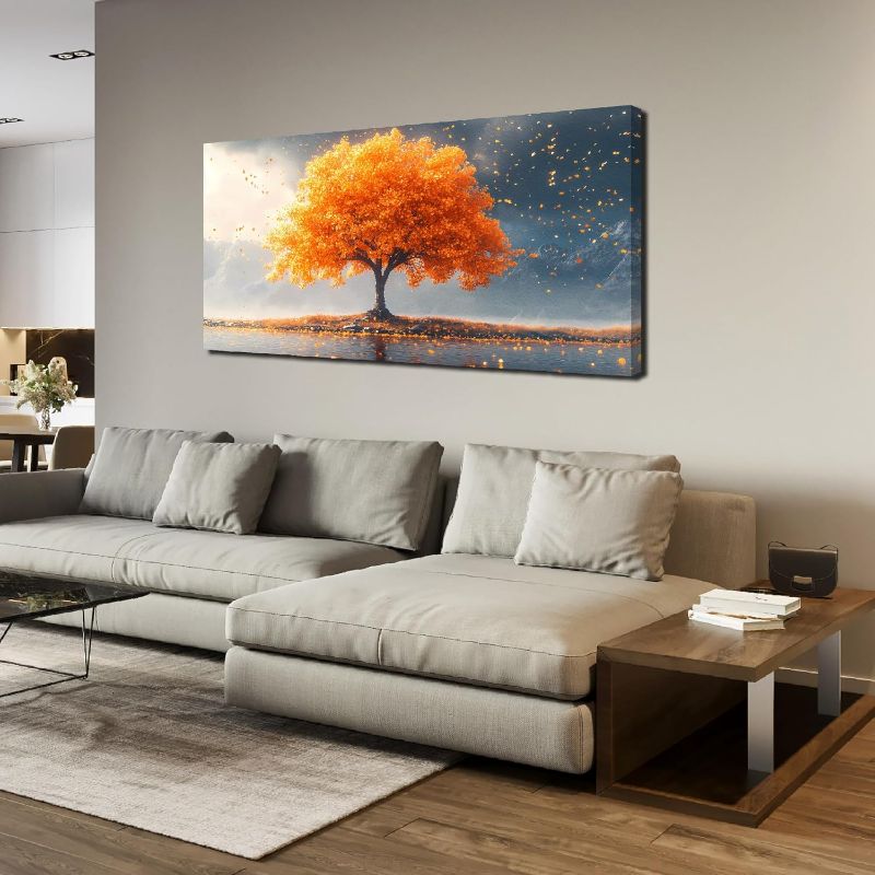 Photo 1 of Zoyotago Large Tree of Life Wall Art for Living Room Bedroom Office Orange Tree Fall Landscape Picture Modern Artwork Canvas Prints Decor 24x48 Inch
