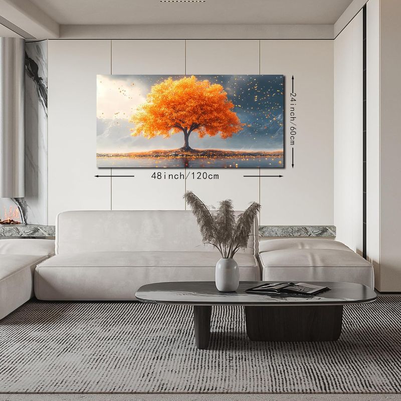 Photo 1 of Zoyotago Large Tree of Life Wall Art for Living Room Bedroom Office Orange Tree Fall Landscape Picture Modern Artwork Canvas Prints Decor 24x48 Inch