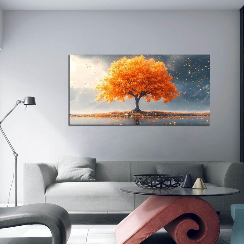Photo 1 of Zoyotago Large Tree of Life Wall Art for Living Room Bedroom Office Orange Tree Fall Landscape Picture Modern Artwork Canvas Prints Decor 24x48 Inch