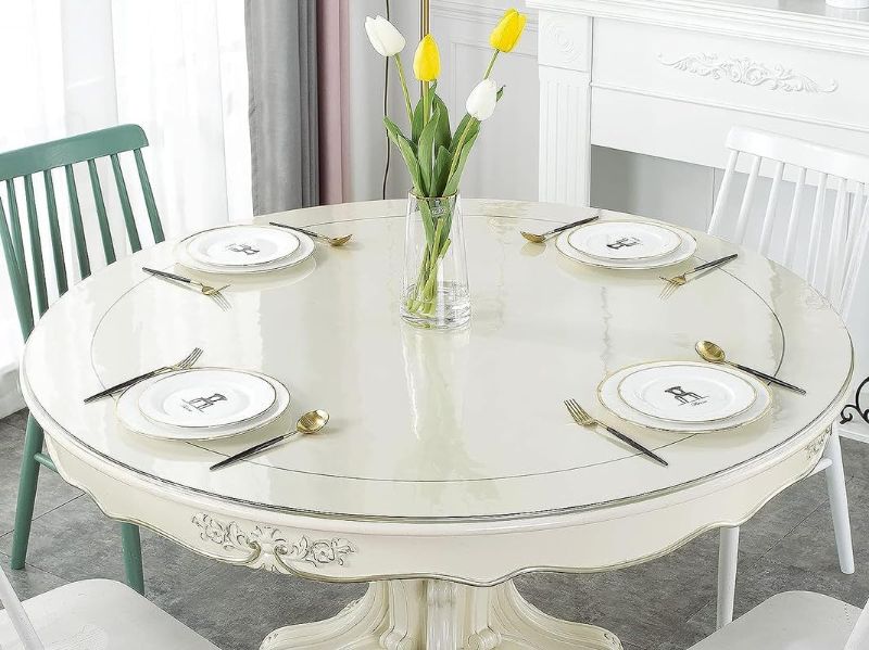 Photo 1 of Deep Dream 2.0mm Thick 48 Inches Clear Round Table Protector, Round Table Cover, Tablecloth Protector, Table Protector for Dining Room Table & Office