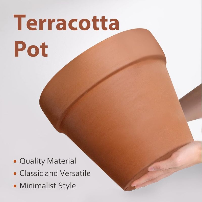 Photo 1 of INGOFIN Terracotta Pot with Saucer - 10 Inch Ceramic Clay Pot for Plants with Drainage Hole, Large Terra Cotta Flower Planter with Tray for Indoor Outdoor Plants