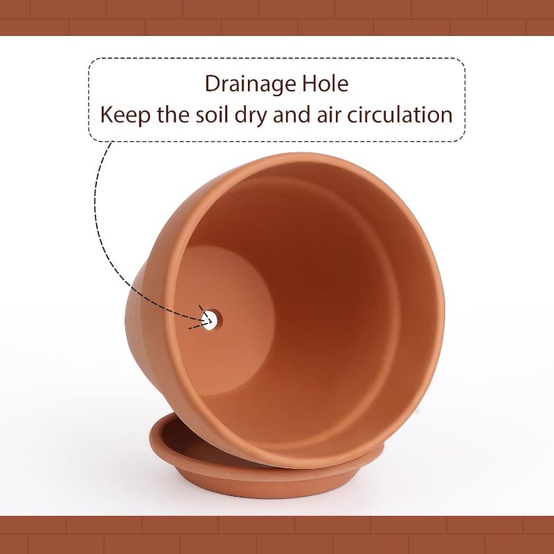 Photo 1 of INGOFIN Terracotta Pot with Saucer - 10 Inch Ceramic Clay Pot for Plants with Drainage Hole, Large Terra Cotta Flower Planter with Tray for Indoor Outdoor Plants