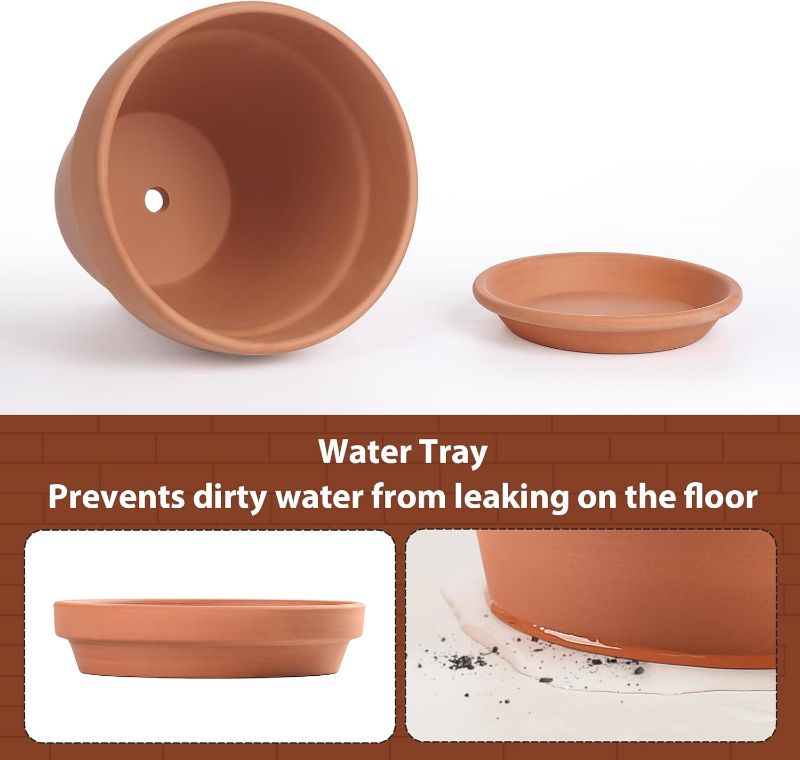 Photo 1 of INGOFIN Terracotta Pot with Saucer - 10 Inch Ceramic Clay Pot for Plants with Drainage Hole, Large Terra Cotta Flower Planter with Tray for Indoor Outdoor Plants