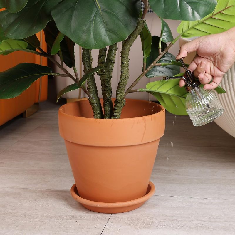 Photo 1 of INGOFIN Terracotta Pot with Saucer - 10 Inch Ceramic Clay Pot for Plants with Drainage Hole, Large Terra Cotta Flower Planter with Tray for Indoor Outdoor Plants