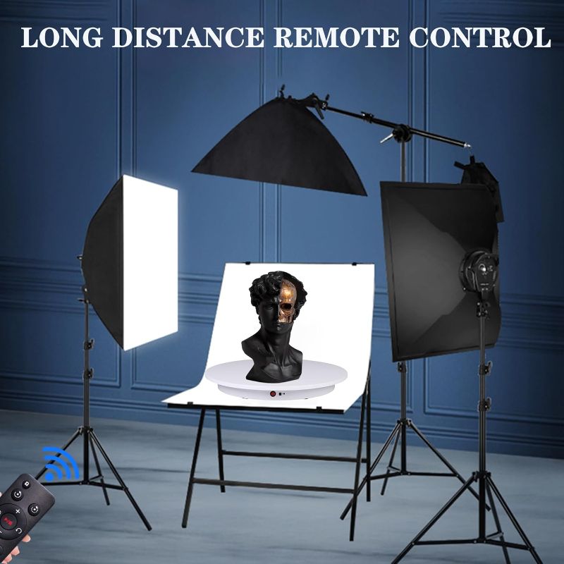Photo 1 of JAYEGT Motorized Rotating Display Stand, 360 Degree Electric Rotating Potography Turntable for Products Display?Live Show? Remote Control +5 Colors Backgrounds (White / 16.5inch /330Lbs Load/Wired)