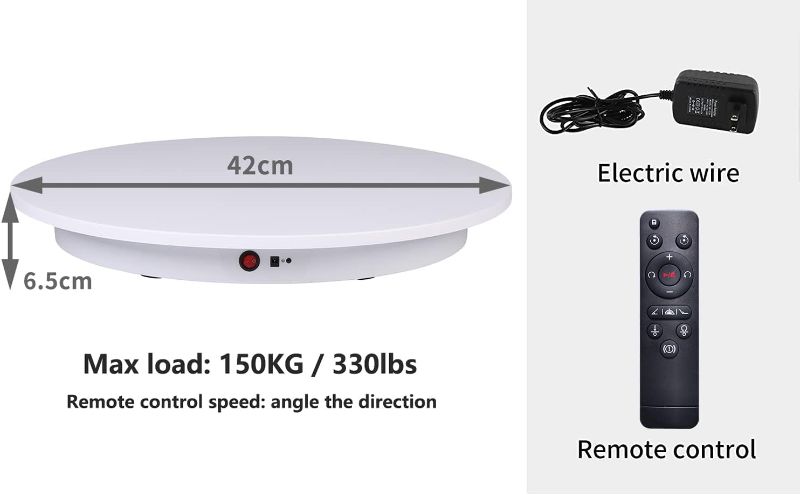 Photo 1 of JAYEGT Motorized Rotating Display Stand, 360 Degree Electric Rotating Potography Turntable for Products Display?Live Show? Remote Control +5 Colors Backgrounds (White / 16.5inch /330Lbs Load/Wired)