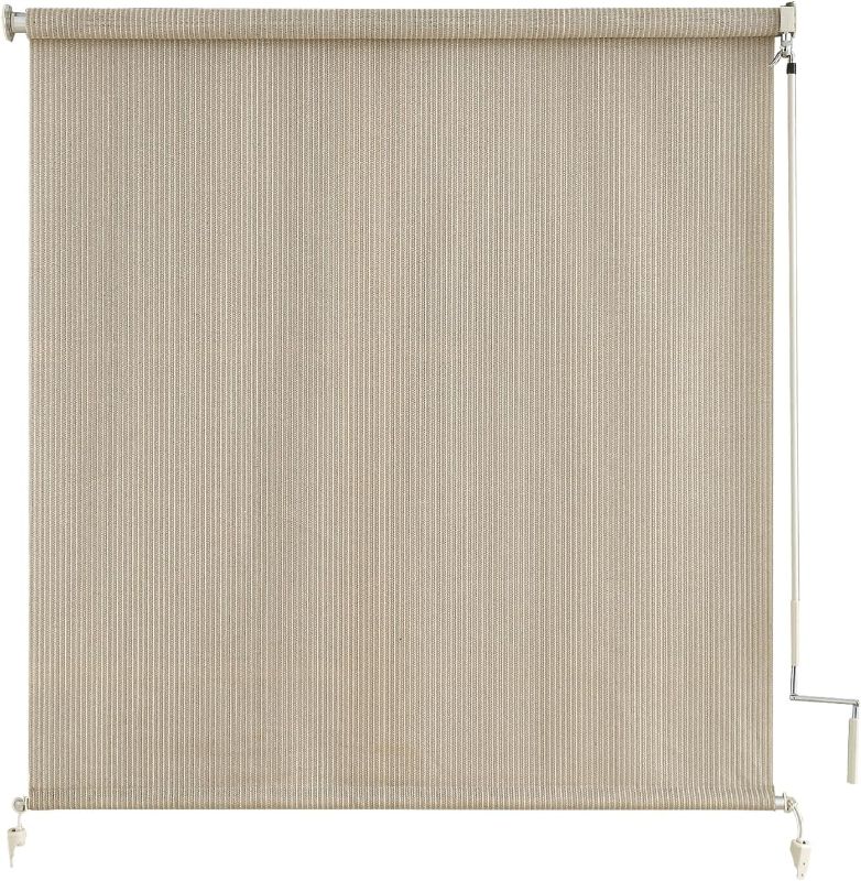 Photo 1 of Outdoor Roller Shades Cordless Patio Roller Up Blinds with Shade Cloth for Porch Gazebo Pergola Balcony Backyard 2 Poles & 1 Fabric, Sesame 48" Wx72 H