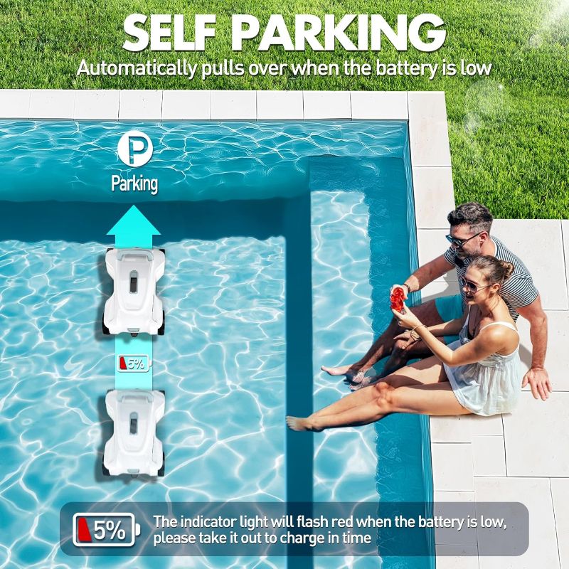Photo 1 of Automatic Pool Vacuum Robot, Cordless Robotic Pool Cleaner for Above Ground Pools and Flat Inground Pools, Pool Vacuum Cleaner Automatically Removes Debris Underwater, 90-120Min Runtime