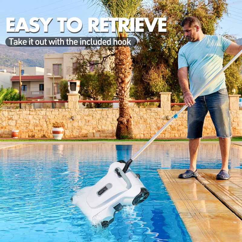 Photo 1 of Automatic Pool Vacuum Robot, Cordless Robotic Pool Cleaner for Above Ground Pools and Flat Inground Pools, Pool Vacuum Cleaner Automatically Removes Debris Underwater, 90-120Min Runtime