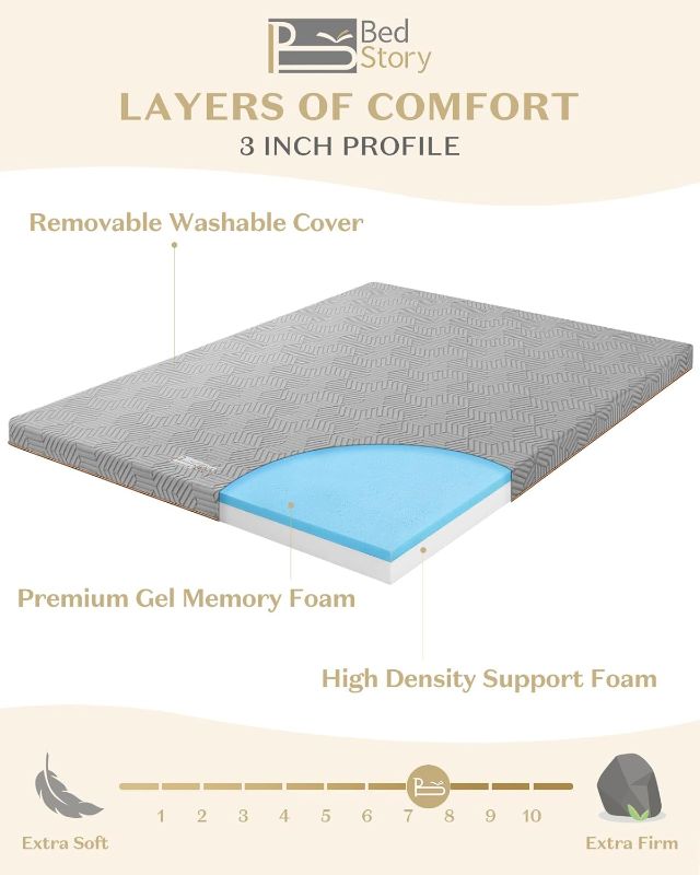 Photo 1 of BedStory Firm Mattress Topper Full Size - 3 Inch Memory Foam Mattress Topper - High Density Foam Bed Toppers for Back Pain Relief