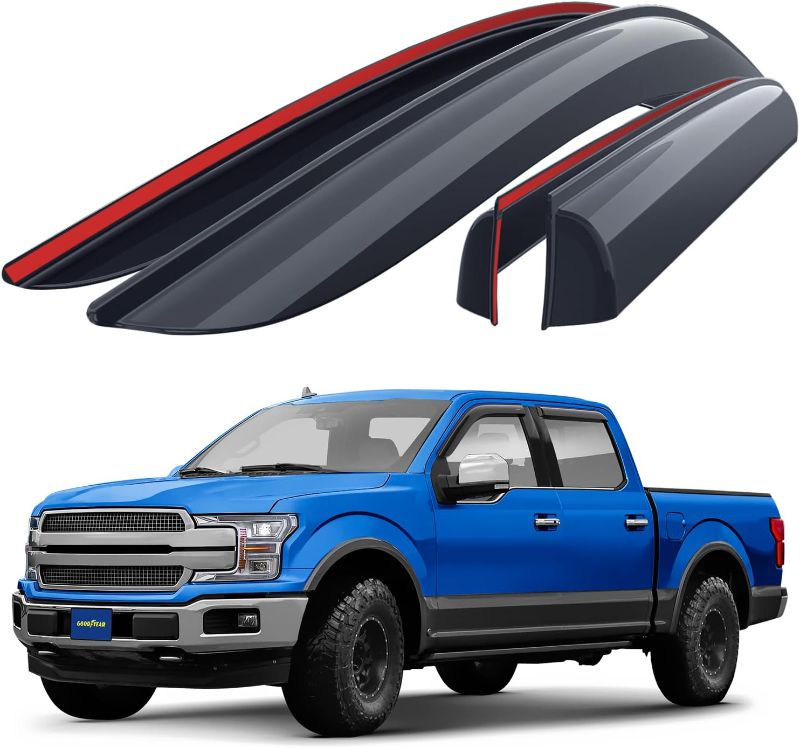 Photo 1 of Goodyear Shatterproof Side Window Deflectors for Trucks Ford F150 2015-2025 SuperCrew, Vent Visor, Truck Accessories, Tape-on Rain Guards, Window Visors, Vent Deflector, 4 pcs. - GY008704