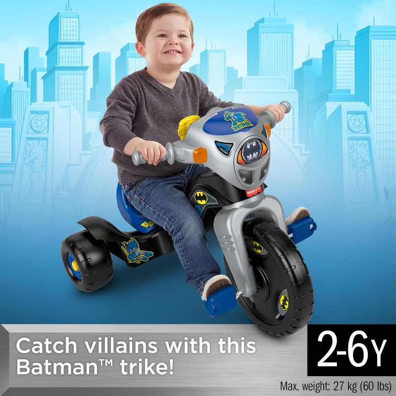 Photo 1 of Fisher-Price Toddler Tricycle DC Super Friends Batman Lights & Sounds Trike, Toy Bike with Storage for Outdoor Play, Kids Ages 2+ Years