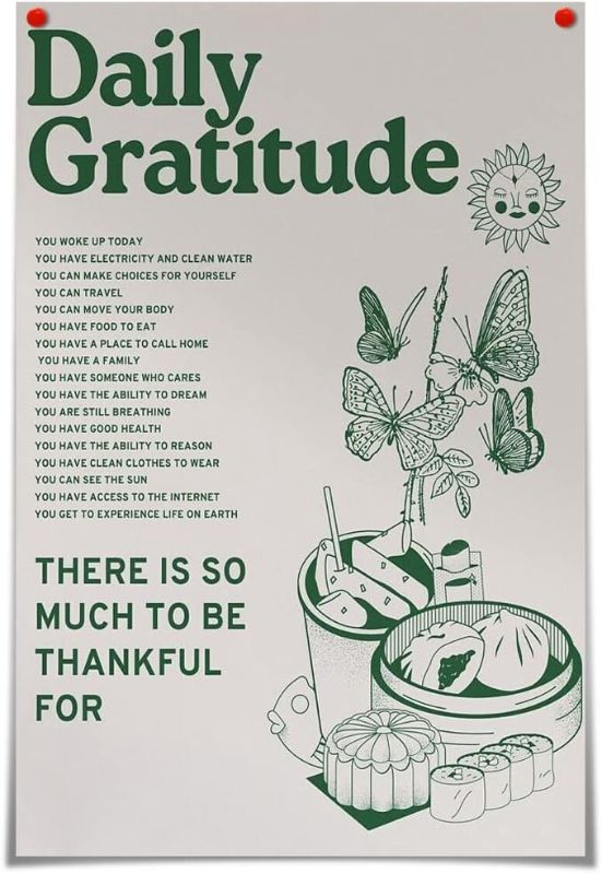 Photo 1 of foefvpeft Vintage Green Daily Gratitude Quotes Posters for Room Aesthetic 12x16in Unframed Cute Sunflower Butterfly Food Canvas Wall Art Painting Retro Wall Decor Pictures for Kitchen Dining Room