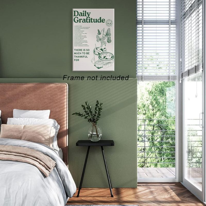 Photo 1 of foefvpeft Vintage Green Daily Gratitude Quotes Posters for Room Aesthetic 12x16in Unframed Cute Sunflower Butterfly Food Canvas Wall Art Painting Retro Wall Decor Pictures for Kitchen Dining Room