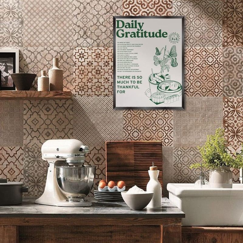 Photo 1 of foefvpeft Vintage Green Daily Gratitude Quotes Posters for Room Aesthetic 12x16in Unframed Cute Sunflower Butterfly Food Canvas Wall Art Painting Retro Wall Decor Pictures for Kitchen Dining Room