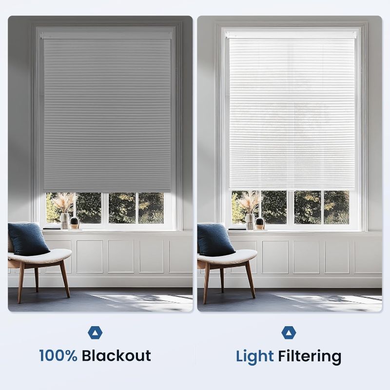 Photo 1 of Grandekor No Tools No Drill Cordless Cellular Shades,29" W x 64" H,Blackout Honeycomb Blinds for Indoor Windows,UV Protection Privacy No Drill Blinds for Home,Door,White