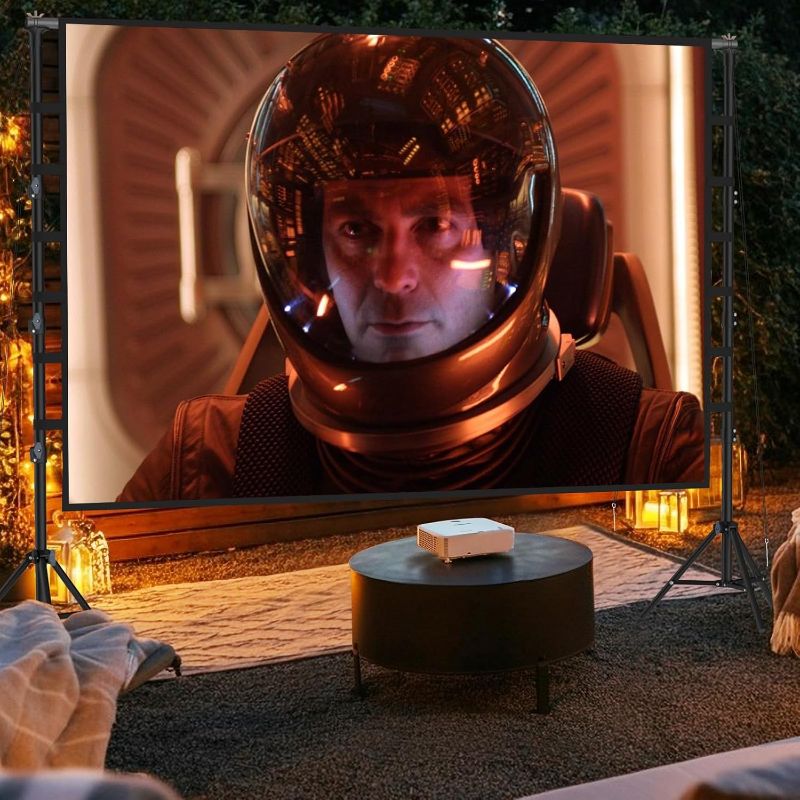 Photo 1 of 180 Inch Outdoor Projector Screen with Stand: VOOPVOR Portable Projection Screen and Stand, Indoor Rear Front Movie Screen 16:9 4K HD, with Carry Bag, Height Adjustable for Home Theater RVs Camping