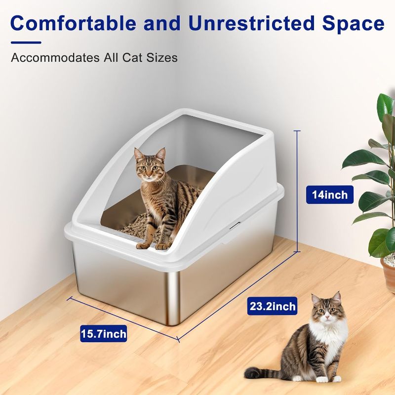 Photo 1 of Stainless Steel Litter Box for Pine Pellet Cat Litter Non Clumping Litter System | XXL Sifting Cat Litter Box with Lid for Big Cats | High Sided, Anti-Urine Leakage | Non-Stick Bottom