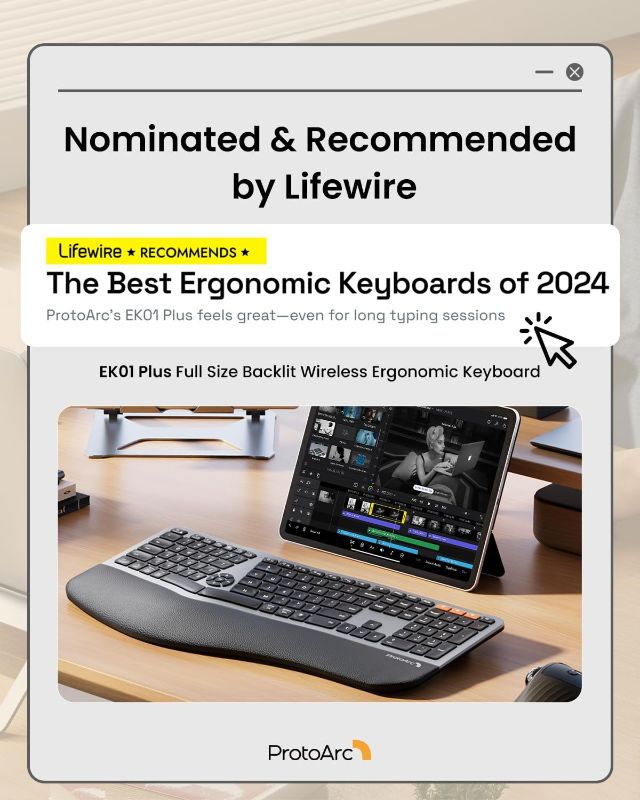 Photo 1 of ProtoArc Backlit Bluetooth Ergonomic Keyboard, EK01 Plus Full Size Wireless Split Keyboard with Dual Bluetooth and USB, Cushioned Wrist Rest, Rechargeable, Compatible with Windows/Mac/Android, Grey