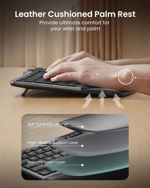 Photo 1 of ProtoArc Backlit Bluetooth Ergonomic Keyboard, EK01 Plus Full Size Wireless Split Keyboard with Dual Bluetooth and USB, Cushioned Wrist Rest, Rechargeable, Compatible with Windows/Mac/Android, Grey