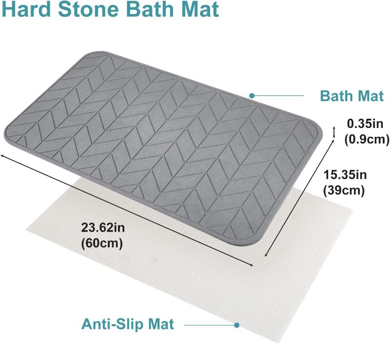Photo 1 of 2 Pack Diatomaceous Earth Shower Mat, Stone Bath Mat, Nonslip Super Absorbent Fast-Drying Hard Bath Mat for Bathroom Shower Floor, 24 x 16 inch, Grey Arrow Design