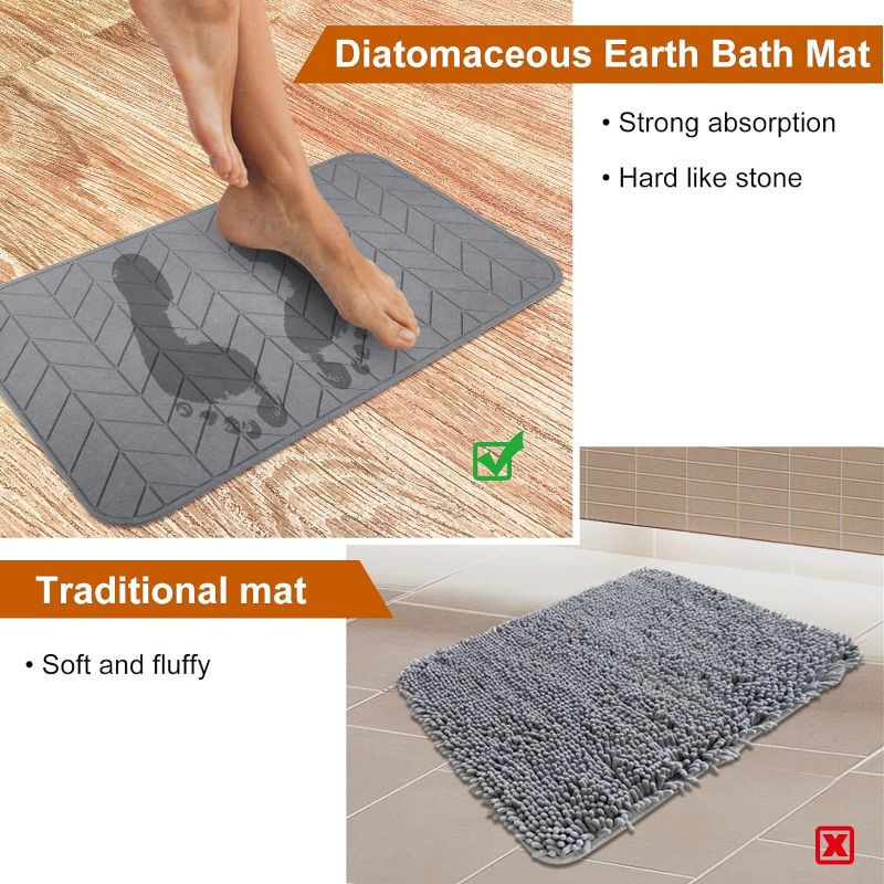 Photo 1 of 2 Pack Diatomaceous Earth Shower Mat, Stone Bath Mat, Nonslip Super Absorbent Fast-Drying Hard Bath Mat for Bathroom Shower Floor, 24 x 16 inch, Grey Arrow Design
