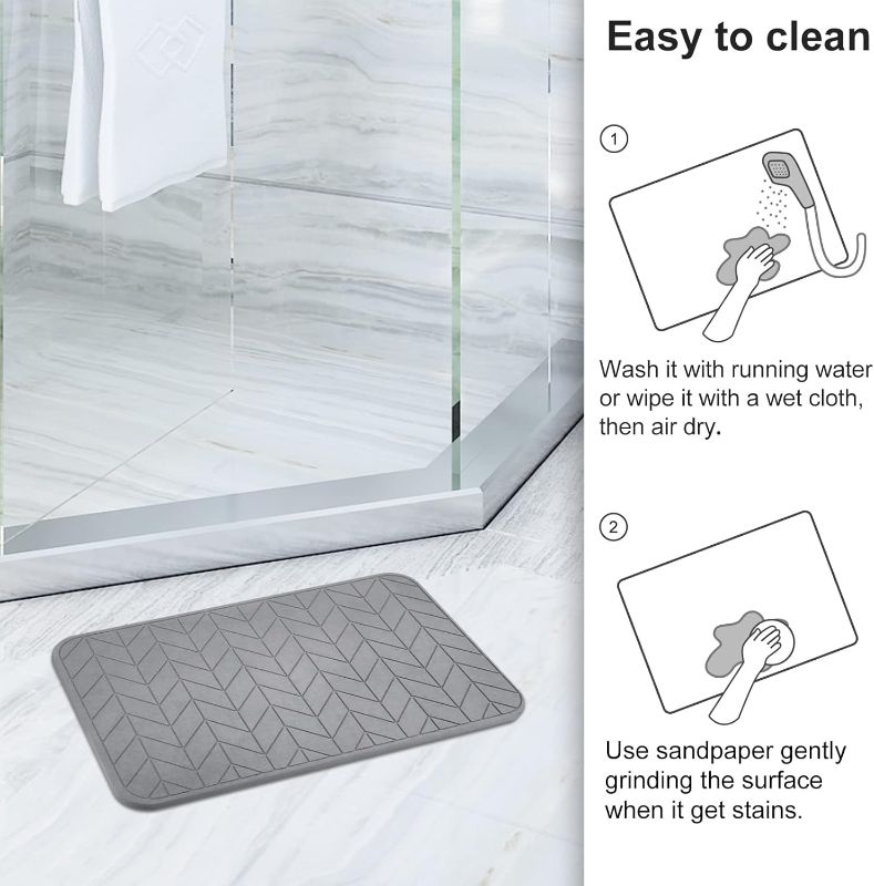 Photo 1 of 2 Pack Diatomaceous Earth Shower Mat, Stone Bath Mat, Nonslip Super Absorbent Fast-Drying Hard Bath Mat for Bathroom Shower Floor, 24 x 16 inch, Grey Arrow Design