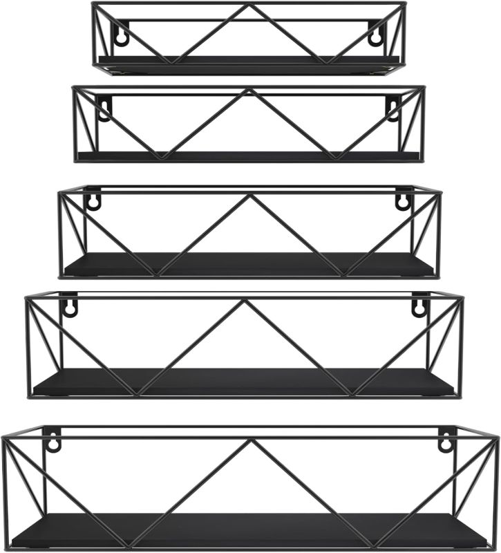 Photo 1 of CRUGLA Black Floating Shelves Wall Mounted Set of 5, Hanging Storage Wall Shelf for Bathroom, Bedroom, Living Room, Kitchen