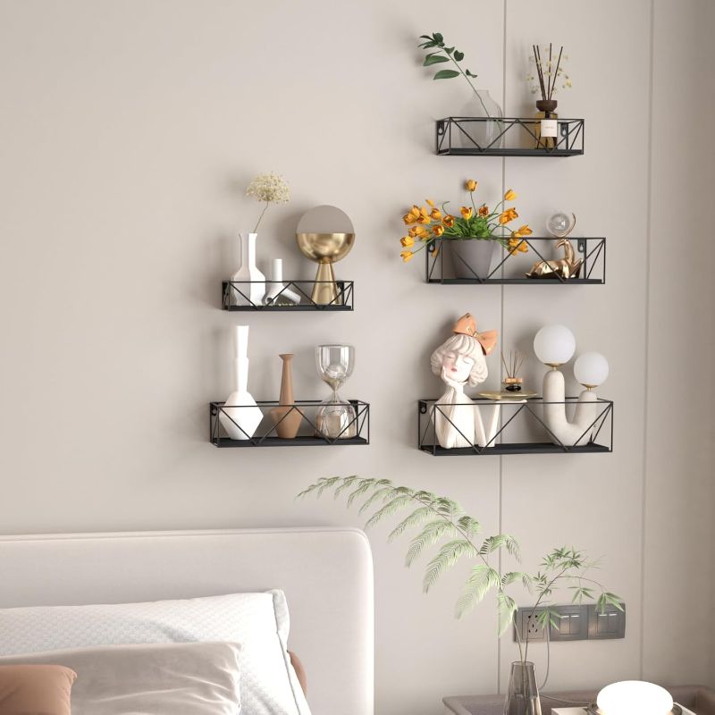 Photo 1 of CRUGLA Black Floating Shelves Wall Mounted Set of 5, Hanging Storage Wall Shelf for Bathroom, Bedroom, Living Room, Kitchen