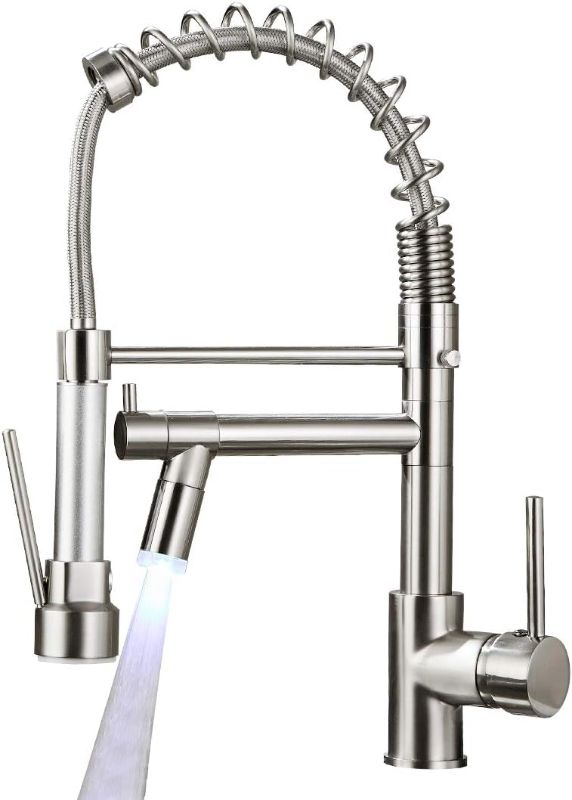 Photo 1 of AIMADI Commercial Kitchen Faucet with Sprayer,Single Handle Pull Down Sprayer Kitchen Sink Faucet with LED Light ,Two Spout, Brushed Nickel