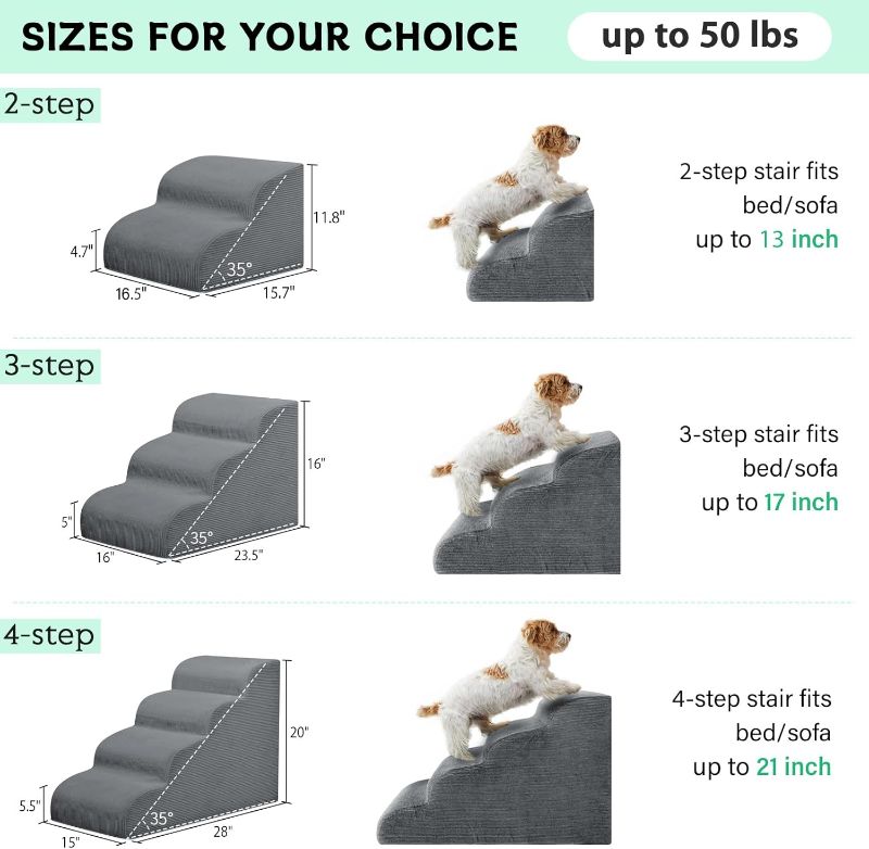 Photo 1 of Dog Stairs for Small Dogs and Cats, 20" H 4 Steps Dog Ramp for High Beds, Couch, Sofa, Waterproof Pet Stairs with Removable Washable Cover, Non-Slip Sturdy Pet Steps