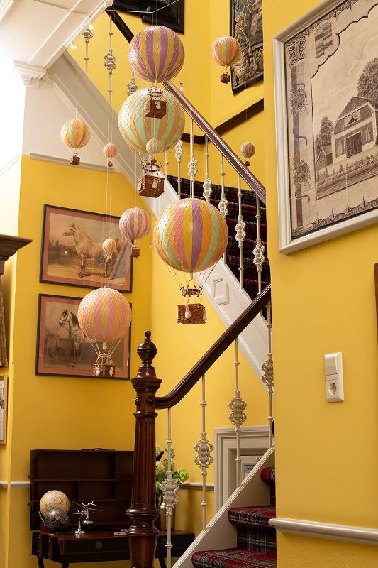 Photo 1 of Authentic Models, Floating The Skies Air Balloon, Hanging Home Decor - 5.3 Inch Height, Historic Hot Air Balloon Model for Home Decor, Detailed Vintage Decorations to Hang from Ceiling - Blue