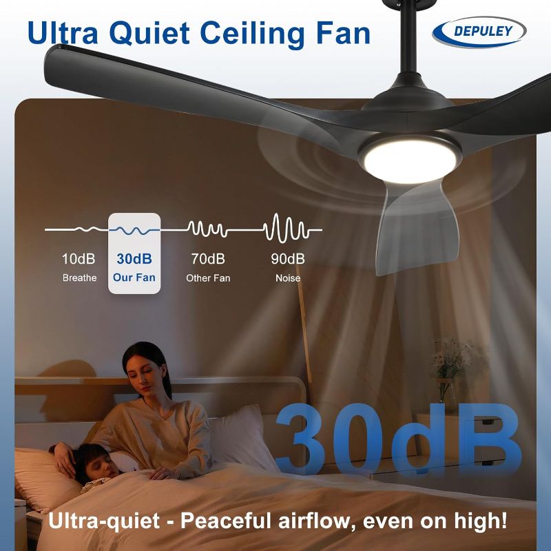 Photo 1 of Depuley 52-Inch Ceiling Fan with Light: Black 3 Blade Outdoor Fans for Patios - Dimmable Indoor Fan with Remote APP Control Ultra Quiet DC Motor Reversible 6 Speed Timer
