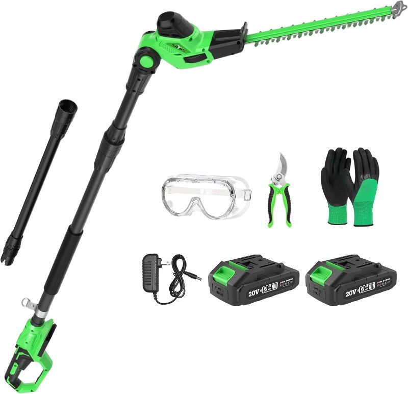 Photo 1 of SOYUS Pole Hedge Trimmer Cordless, 18-inch Electric Hedge Trimmer with Extension Pole, 16-Foot Max Reach, Multi-Angle, 2 * 2.0Ah Batteries and Charger Included
