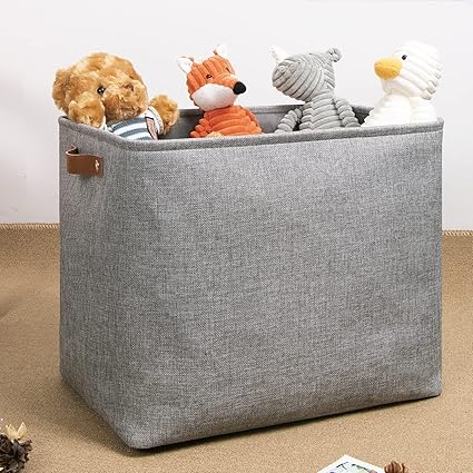 Photo 1 of DULLEMELO Large Collapsible Storage Basket/Bin with Sturdy Leather Handles, Fabric Organizer Bin for Storage Clothes, Toys, Books, Office, Bedroom, Closet, Nursery & Laundry (Gray) 4 pack